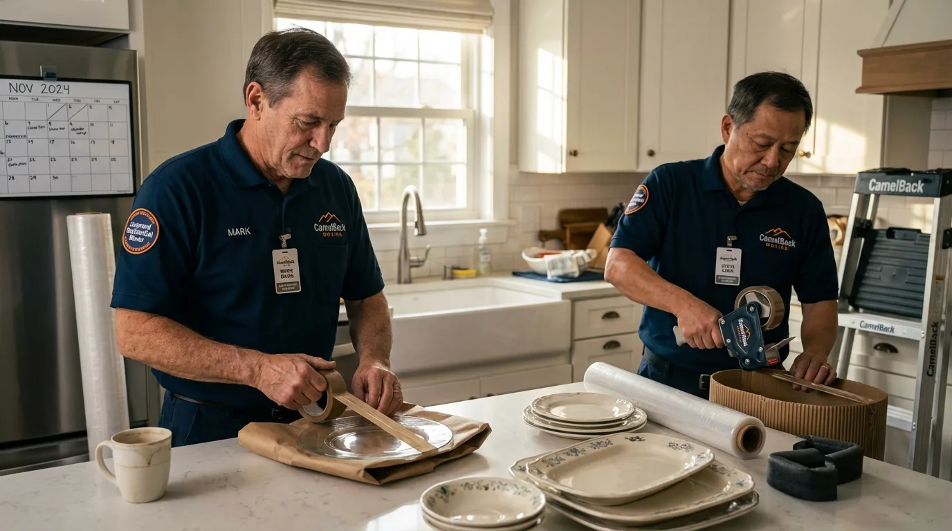 Professional crew packing kitchen dishware in Woodsboro, TX